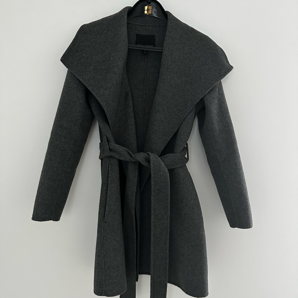 Banana Republic Wool Blend Wrap Coat • Double Face • Dark Charcoal • XS Petite